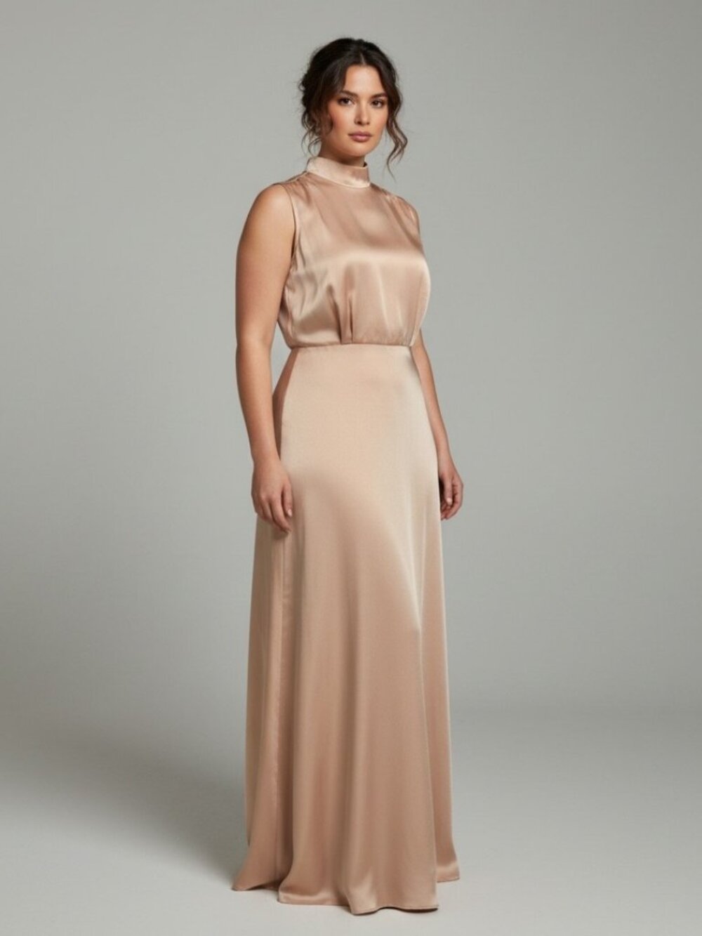 NWT Lulus Peach Satin Mock Neck Maxi Dress Size S Wedding Guest Cocktail Minimal